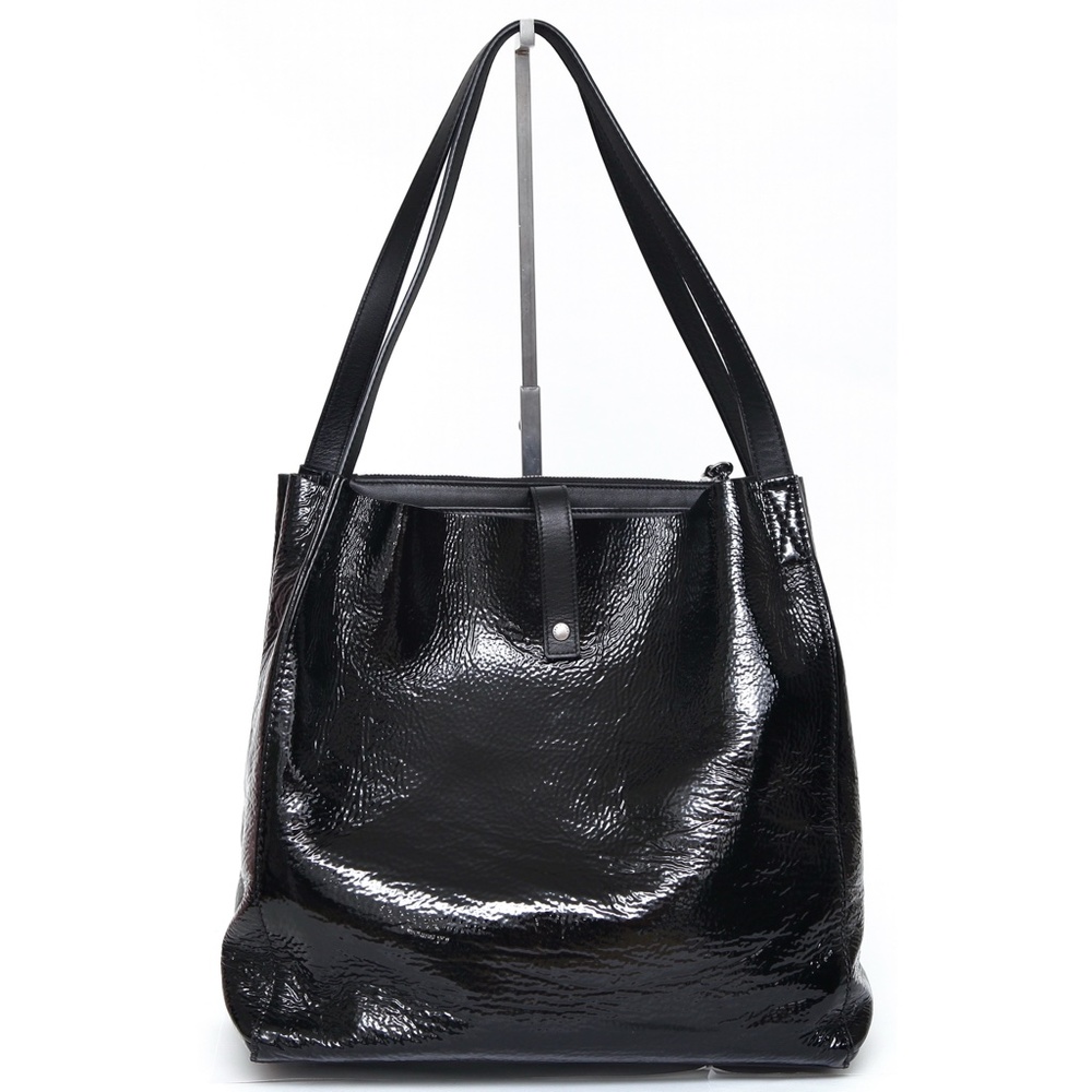 RAG & BONE Black Patent Leather Tote Bag Zipper Travel - Picture 4 of 11